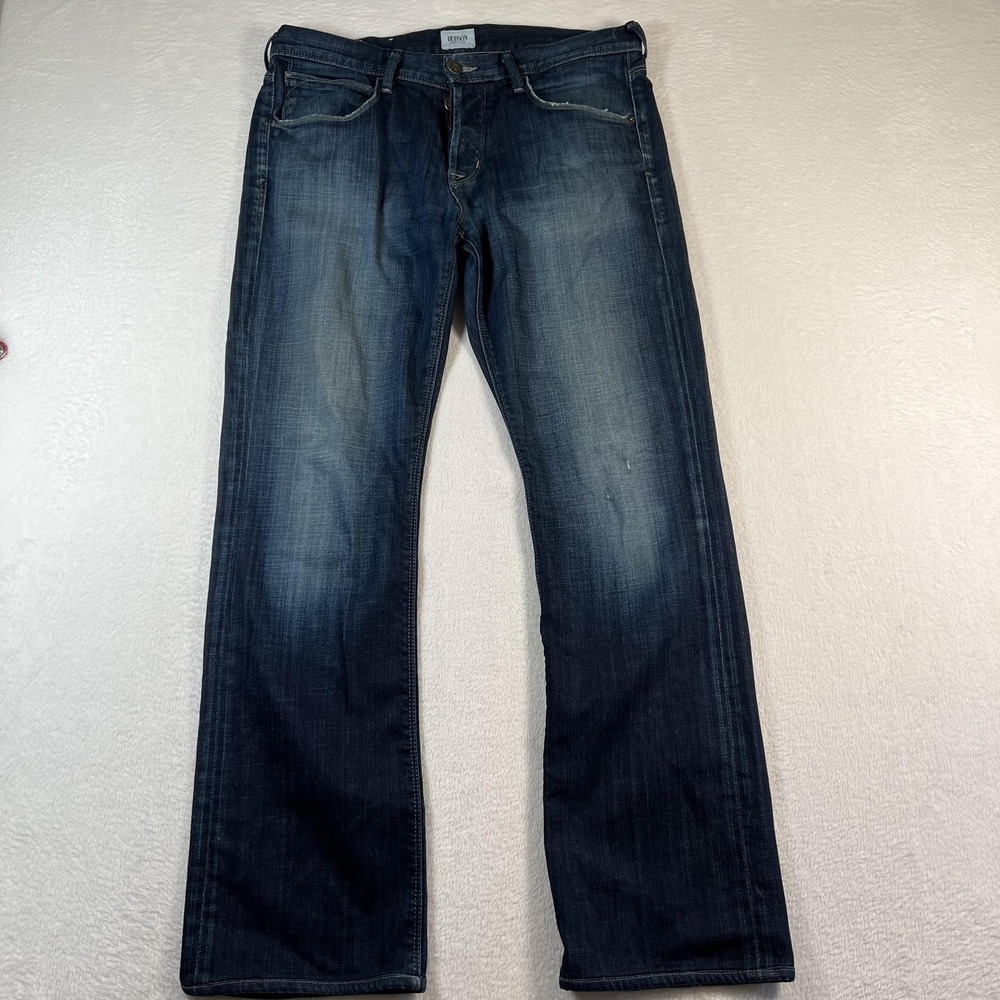 Hudson Clifton Bootcut Jeans Mens 32x32 Blue Wash Denim Distressed Stretch
